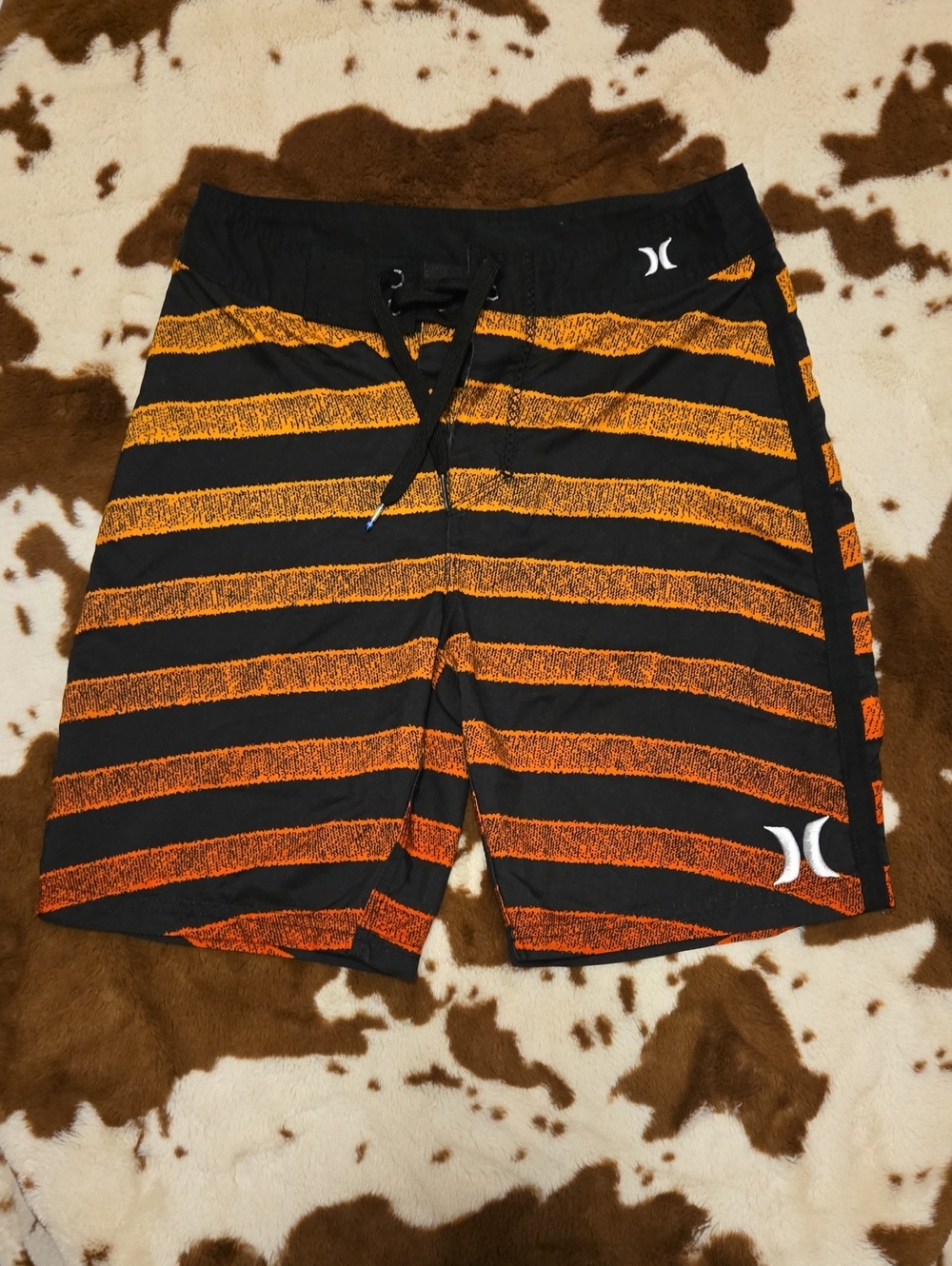 Hurley Black and Orange Striped Board Shorts
